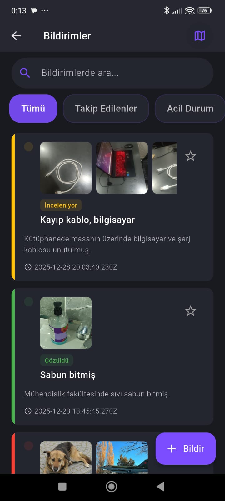 Üniversitedeki Tüm Bildirimler Sayfası