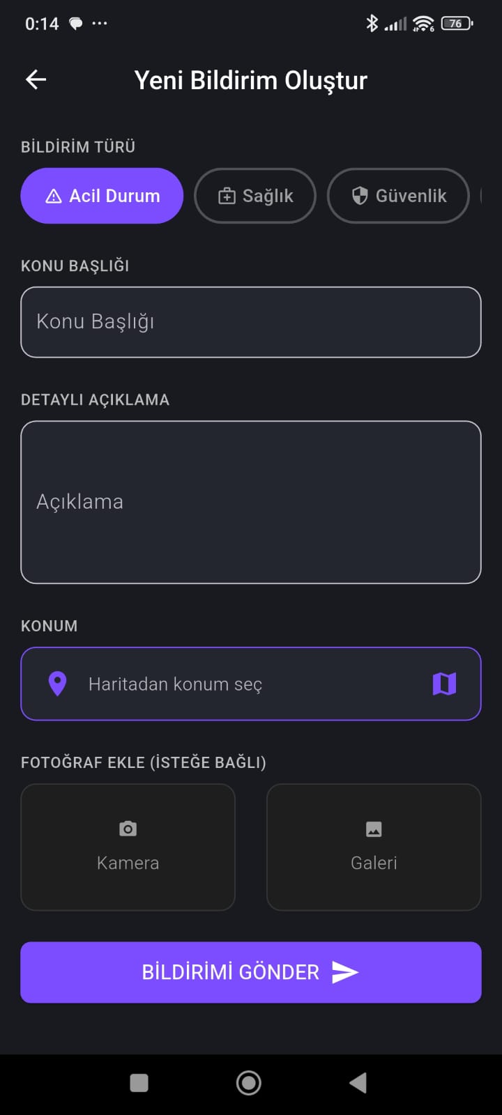 Yeni Bildirim Oluşturma Sayfası