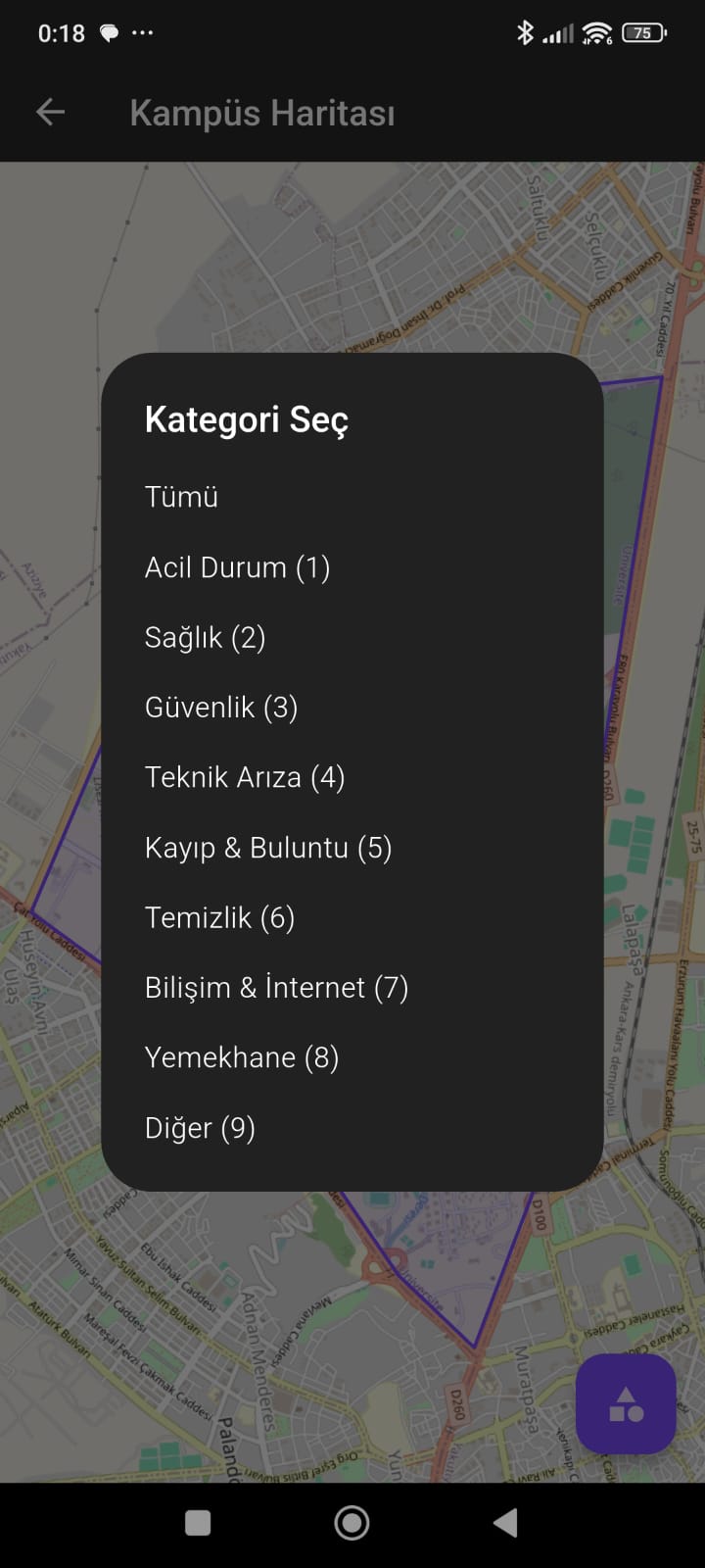 Bildirim Türüne Göre Filtreleme Menüsü